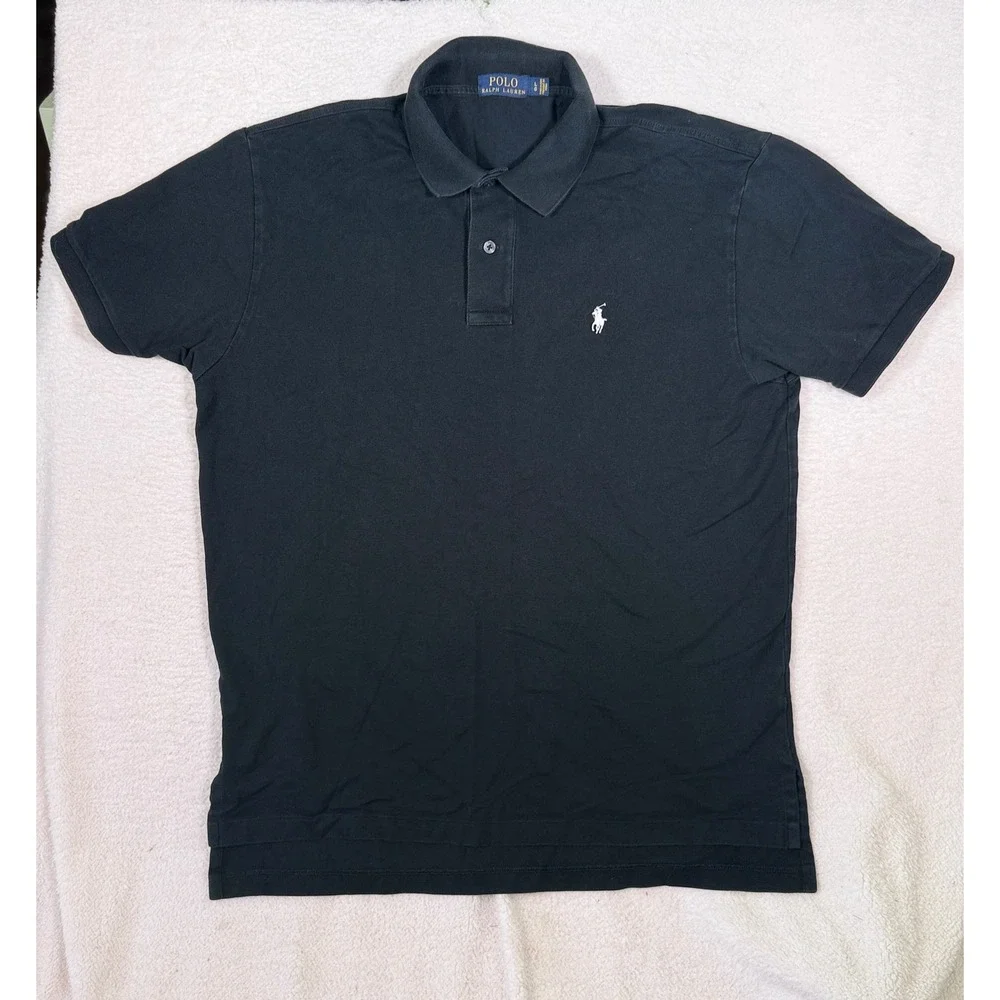 Polo Ralph Lauren Mens Large Black Pima Cotton Stretch Short Sleeve Polo Shirt
